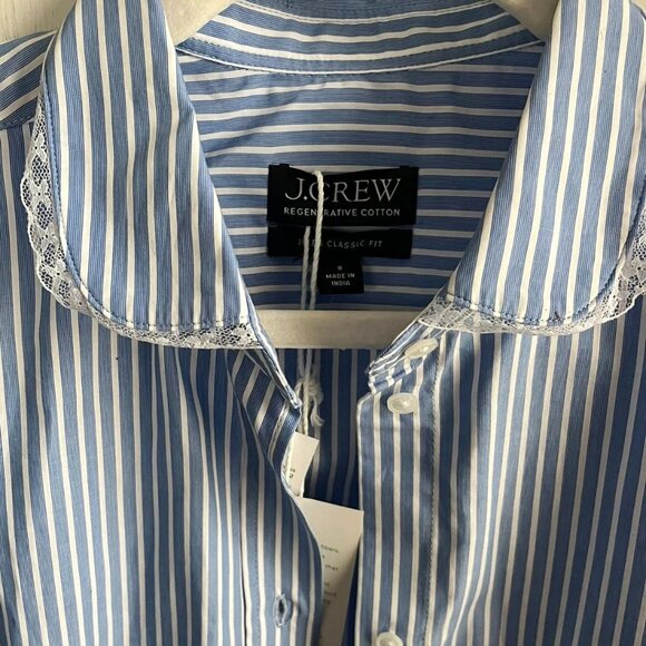 J.Crew Jules Club-Collar Shirt in Striped Cotton Poplin Size 8 NWT - Picture 6 of 8